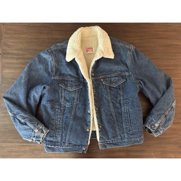 Vintage Levi's Denim Jacket Mens 42R Large Sherpa Lined Trucker Made USA 80s - Picture 8 of 14